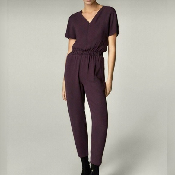 Massimo Dutti Pants - Massimo Dutti purple plum zip v neck jumpsuit NWT